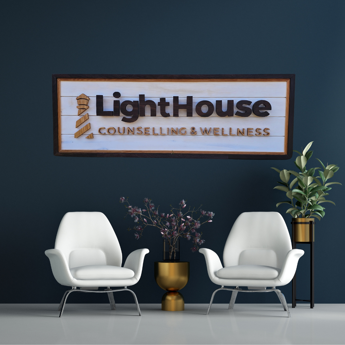 lighthouse walnut and maple business sign handcrafted wall art for business 