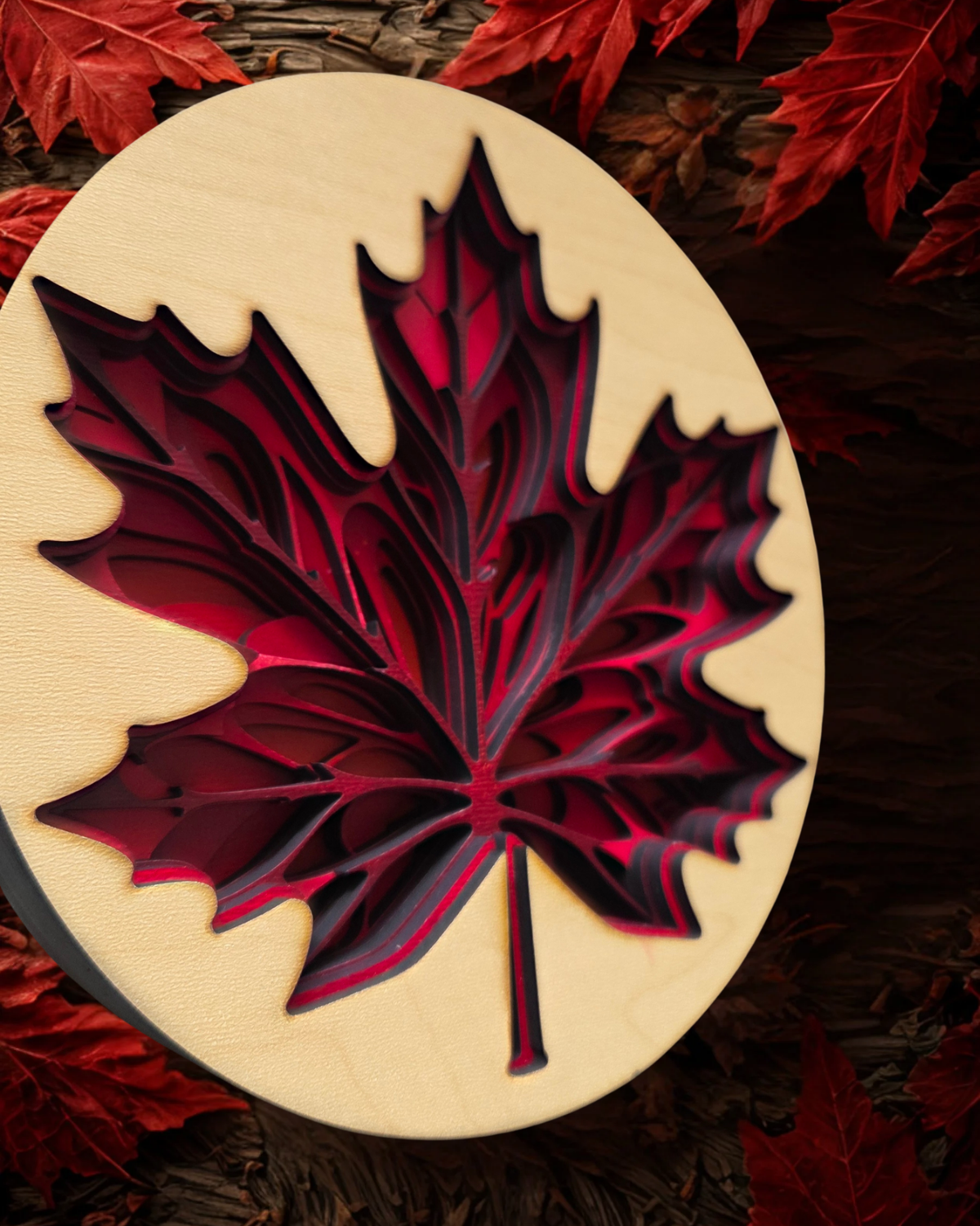 Layered Maple Leaf Wood Wall Art
