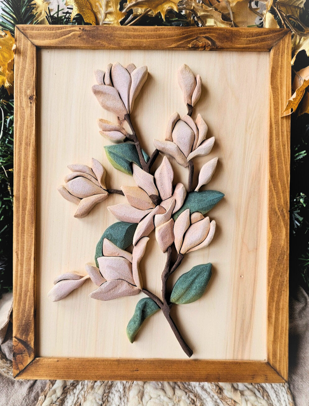 Magnolia Bloom - Handcrafted Wood Art Floral