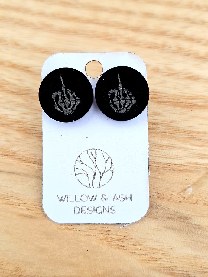 Rebel Bones - Middle Finger Skeleton Stud Earrings