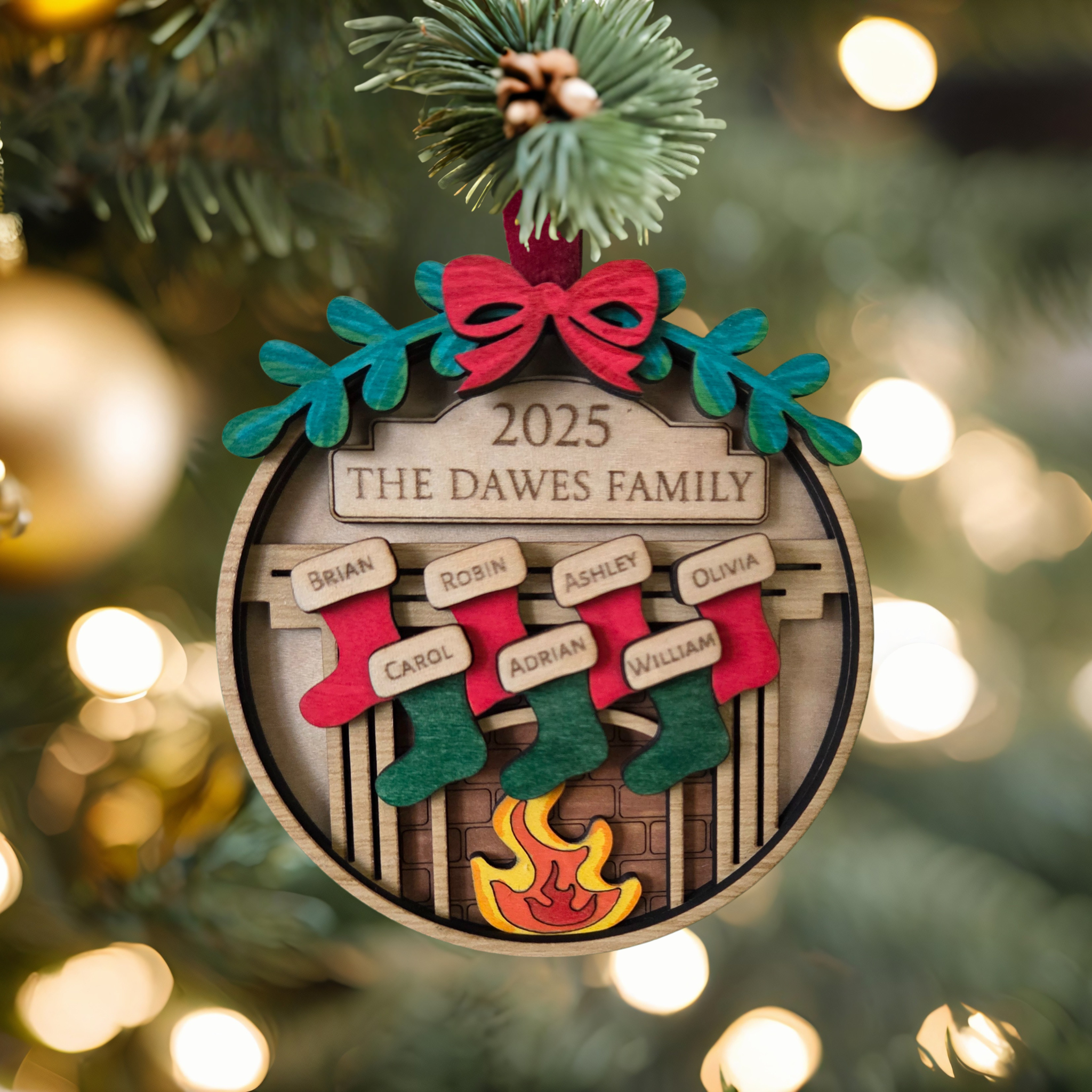 Personalized Family Stocking Ornament – Fireplace Edition