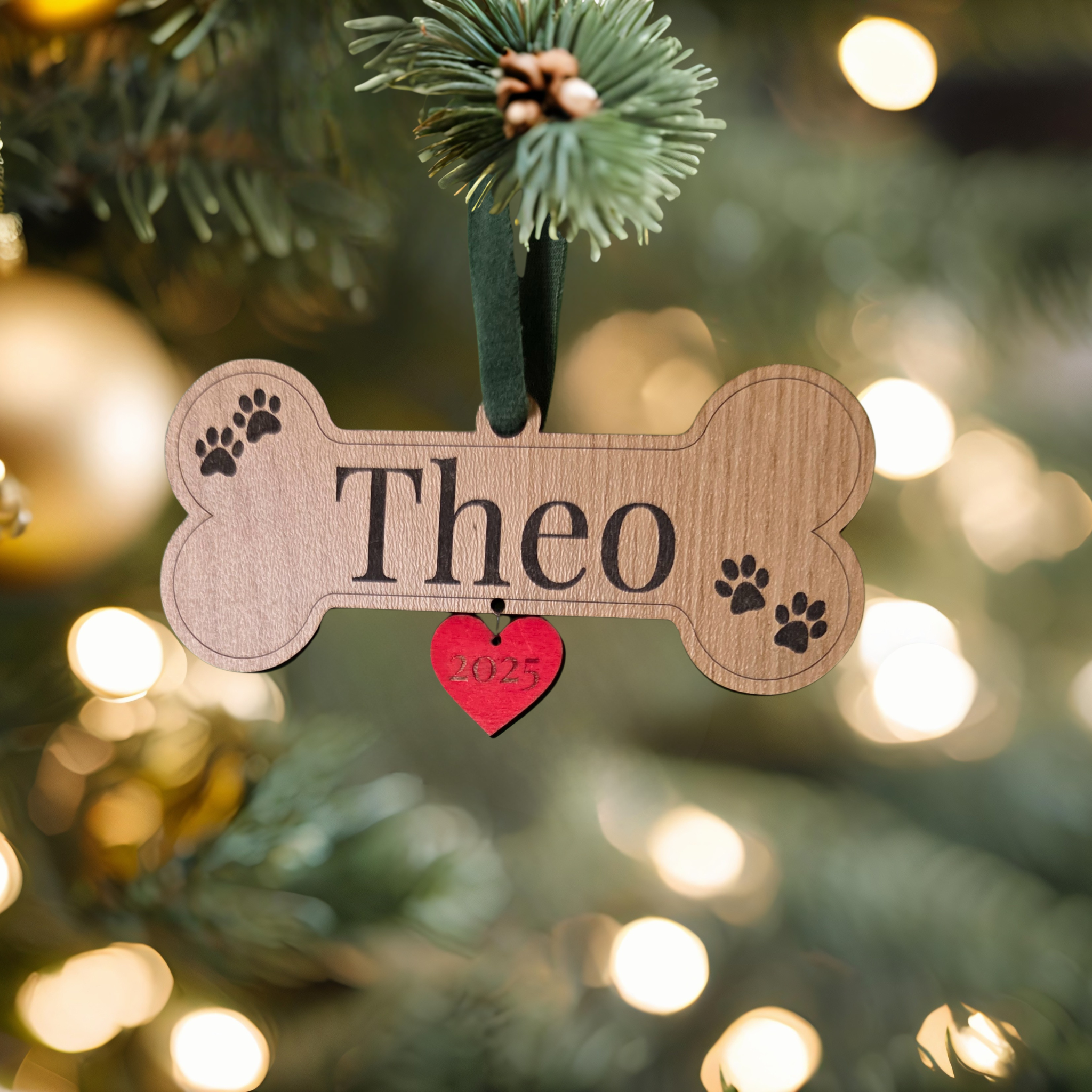 Personalized Pet Bone Ornament – Custom Dog Name with Heart Tag